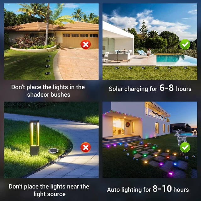 Alt view image 7 of 7 - Peasur Solar Ground Lights Outdoor, 24 Pack Flat Solar Powered Disc Lights, IP68 Waterproof, Anti-Rust, Landscape Lighting for Pathway Garden Yard Lawn Walkway Landscape Driveway, 6 Colors