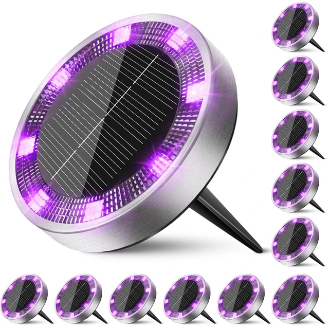 Main image of Peasur Solar Ground Lights Outdoor, 12 Pack Flat Solar Powered Disc Lights, IP68 Waterproof, Anti-Rust, Landscape Lighting for Pathway Garden Yard Lawn Walkway Landscape Driveway, Purple