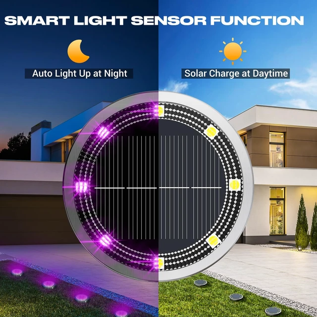 Alt view image 2 of 7 - Peasur Solar Ground Lights Outdoor, 12 Pack Flat Solar Powered Disc Lights, IP68 Waterproof, Anti-Rust, Landscape Lighting for Pathway Garden Yard Lawn Walkway Landscape Driveway, Purple