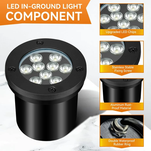 Alt view image 3 of 7 - AOAXL 9W LED Low Voltage Landscape Lights, AC/DC 12-24V Outdoor Well Lights IP68 Waterproof 5500K Cool White In-Ground Lights for Yard Pathway Driveway Deck(6 Pack)