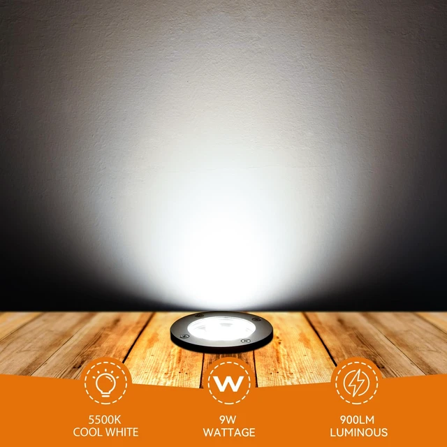 Alt view image 6 of 7 - AOAXL 9W LED Low Voltage Landscape Lights, AC/DC 12-24V Outdoor Well Lights IP68 Waterproof 5500K Cool White In-Ground Lights for Yard Pathway Driveway Deck(6 Pack)