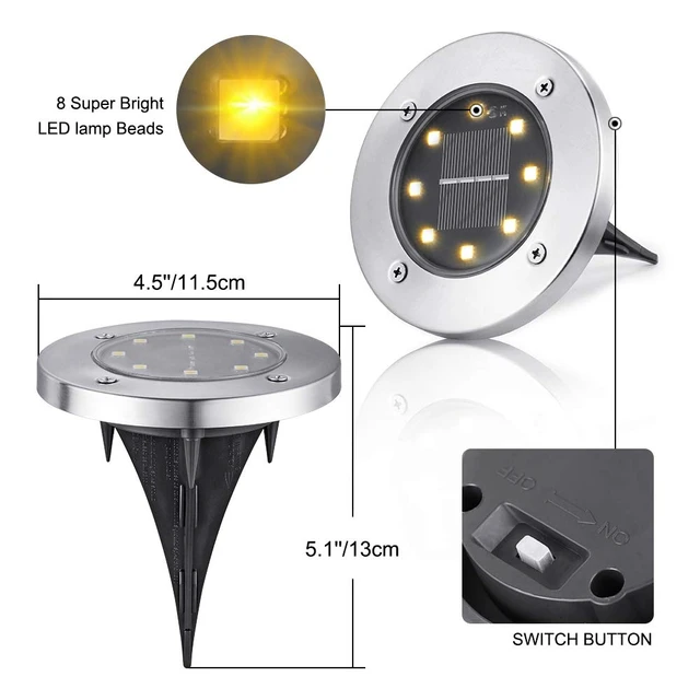 Alt view image 4 of 7 - LYHOPE Solar Ground Light Outdoor, 16 Pack 8 LED Solar Disk Lights Waterproof Garden In-ground Pathway Lights Landscape Lighting for Lawn,Yard,Deck,Patio,Walkway (Warm White)