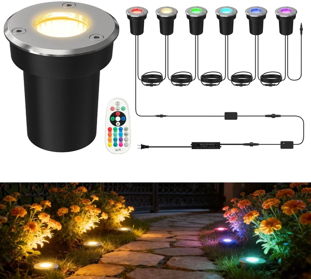 Main image of LOHAS Low Voltage Landscape Well Lights, Outdoor Ground Lights Dusk to Dawn | Warm White & RGB In-Ground Well Lights, Color Changing Plug in Well Light for Yard Lawn Garden Driveway Walkway, IP65