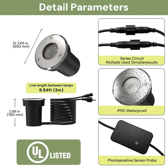 Alt view image 6 of 7 - LOHAS Low Voltage Landscape Well Lights, Outdoor Ground Lights Dusk to Dawn | Warm White & RGB In-Ground Well Lights, Color Changing Plug in Well Light for Yard Lawn Garden Driveway Walkway, IP65