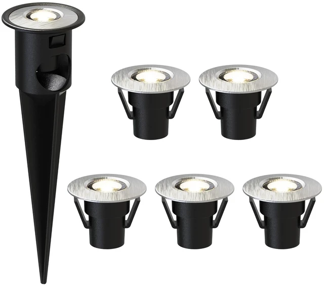 Main image of LL LIGHTING LIVING 12V AC 7LM LED Low Voltage In Ground Lights 0.6W 6PK | 3200K Warm White LED Ground Spotlights 12V AC Aluminum Cover with Spike for Yard Garden