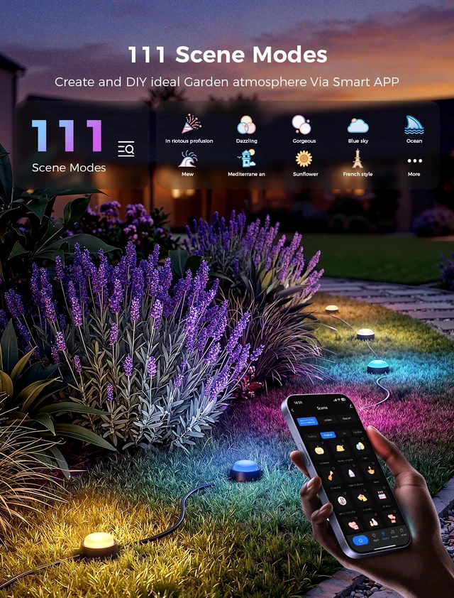 Alt view image 2 of 7 - CDN Smart Outdoor Ground Lights 16 Pack, 30FT RGBW Pathway Lights Wired | IP65 Waterproof, 111 Scene Modes, Music Sync, 2200K-6500K Tunable White, App & Remote Control, Alexa & Google Compatible