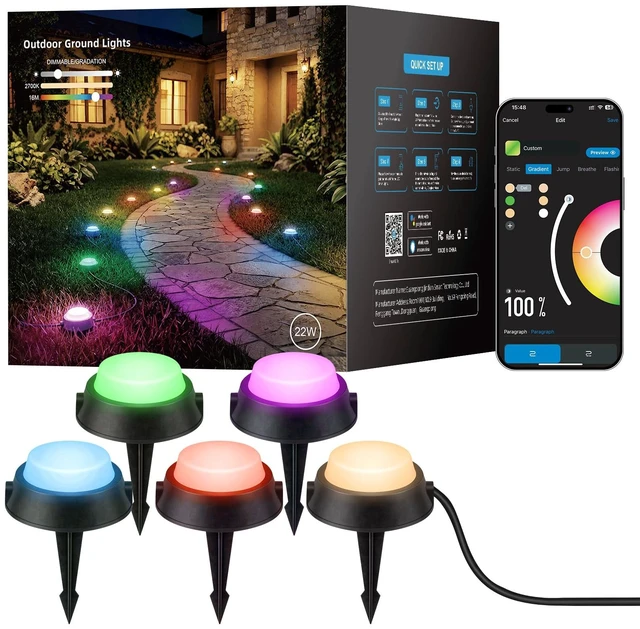 Main image of CDN Smart Outdoor Ground Lights 16 Pack, 30FT RGBW Pathway Lights Wired | IP65 Waterproof, 111 Scene Modes, Music Sync, 2200K-6500K Tunable White, App & Remote Control, Alexa & Google Compatible