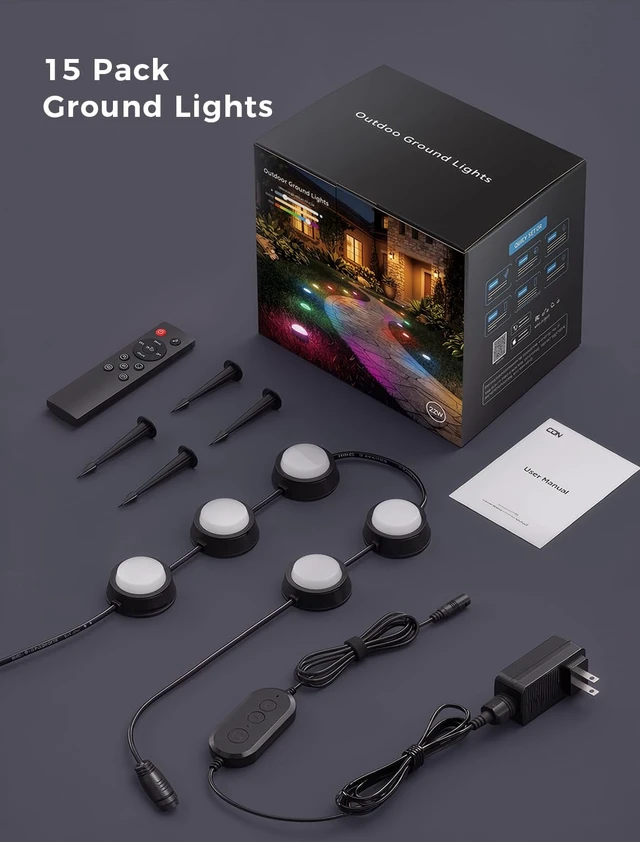 Alt view image 6 of 7 - CDN Smart Outdoor Ground Lights 16 Pack, 30FT RGBW Pathway Lights Wired | IP65 Waterproof, 111 Scene Modes, Music Sync, 2200K-6500K Tunable White, App & Remote Control, Alexa & Google Compatible