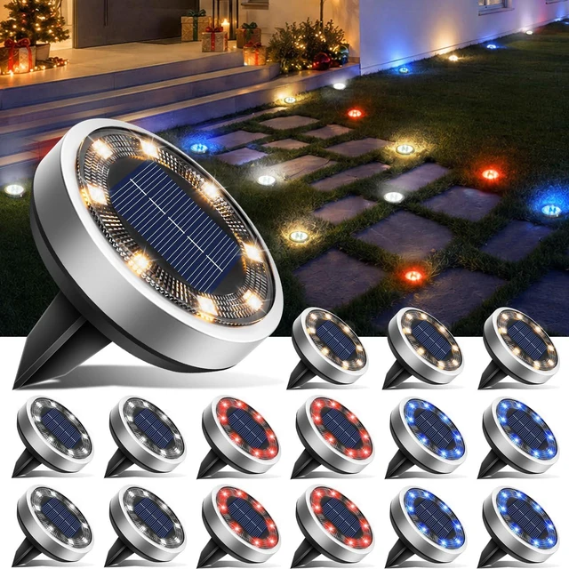 Main image of btfarm 16 Pack Solar Lights Outdoor Waterproof, 8 LED Solar Ground Lights | Stainless Steel, Easy-to-Install Flat Solar Disc Lights, Pathway Lights for Garden Patio Yard Christmas Decorations
