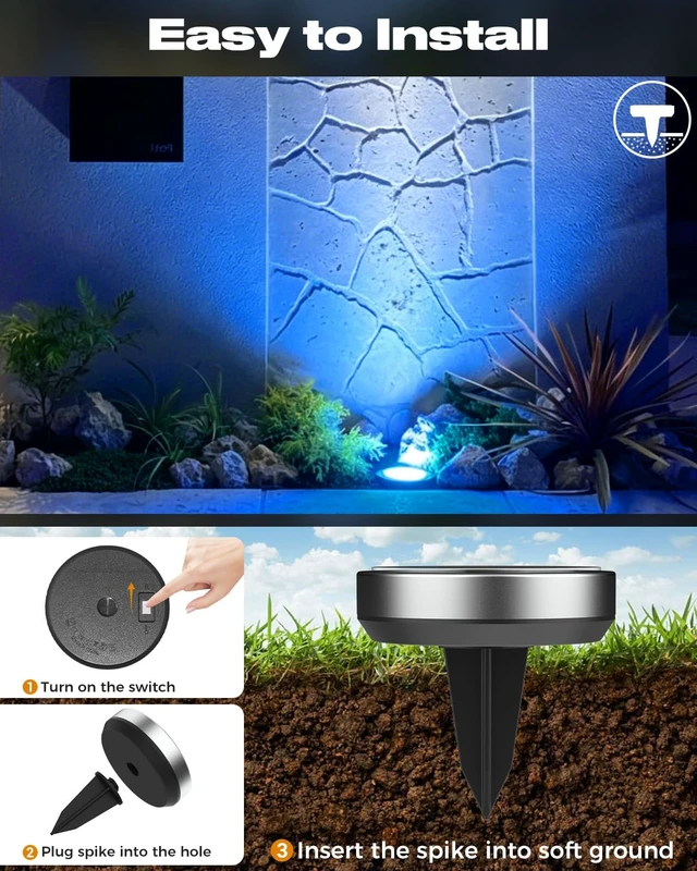 Alt view image 4 of 7 - btfarm 16 Pack Solar Lights Outdoor Waterproof, 8 LED Solar Ground Lights | Stainless Steel, Easy-to-Install Flat Solar Disc Lights, Pathway Lights for Garden Patio Yard Christmas Decorations