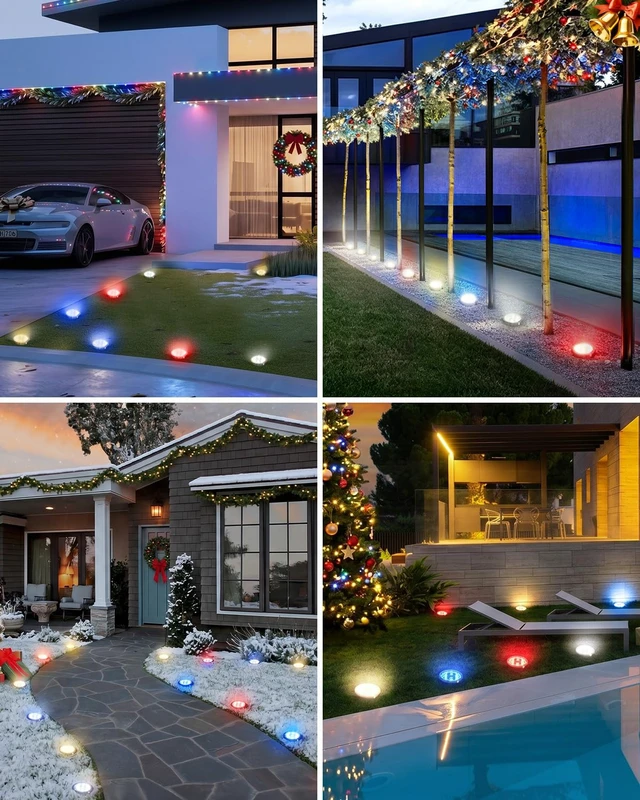 Alt view image 6 of 7 - btfarm 16 Pack Solar Lights Outdoor Waterproof, 8 LED Solar Ground Lights | Stainless Steel, Easy-to-Install Flat Solar Disc Lights, Pathway Lights for Garden Patio Yard Christmas Decorations