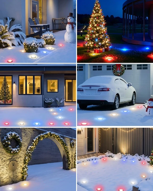 Alt view image 7 of 7 - btfarm 16 Pack Solar Lights Outdoor Waterproof, 8 LED Solar Ground Lights | Stainless Steel, Easy-to-Install Flat Solar Disc Lights, Pathway Lights for Garden Patio Yard Christmas Decorations