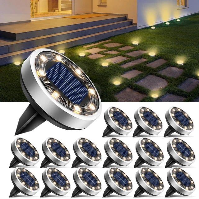 Main image of btfarm 16 Pack Solar Lights Outdoor Waterproof, 8 LED Solar Ground Lights | Stainless Steel, Easy-to-Install Flat Solar Disc Lights, Pathway Lights for Garden Lawn Patio Yard Path Landscape