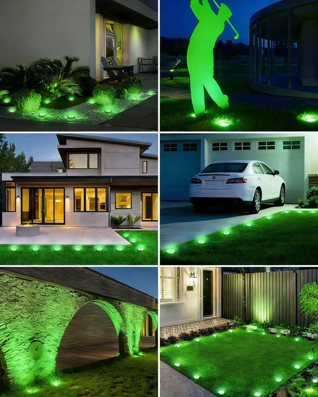 Alt view image 7 of 7 - btfarm 16 Pack Solar Lights Outdoor Waterproof, 8 LED Solar Ground Lights | Stainless Steel, Easy-to-Install Flat Solar Disc Lights, Pathway Lights for Garden Lawn Patio Yard Path Landscape, Green