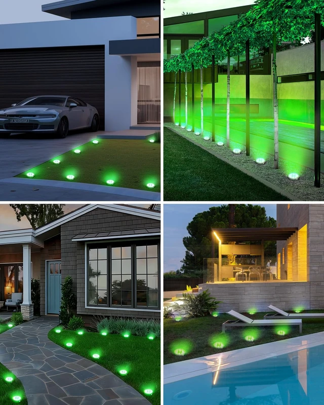 Alt view image 5 of 7 - btfarm 16 Pack Solar Lights Outdoor Waterproof, 8 LED Solar Ground Lights | Stainless Steel, Easy-to-Install Flat Solar Disc Lights, Pathway Lights for Garden Lawn Patio Yard Path Landscape, Green