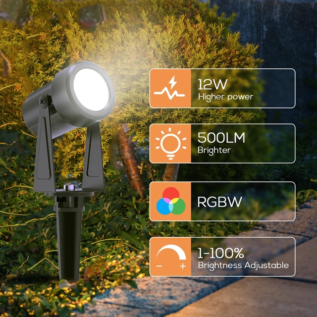 Alt view image 3 of 7 - SUNTHIN 4 Pack Outdoor RGBW Landscape Lights, Color Changing Spot Uplights | Dusk to Dawn Sensor Controller with Remote, IP65 Waterproof Outdoor LED Yard Lights for Garden, Trees & Pathway