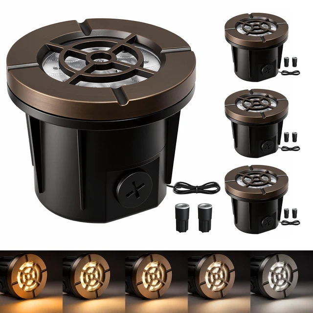 Main image of LOHAS Brass Low Voltage Landscape Well Lights, Outdoor In Ground Lights | 5CCT In-Ground Well Lights, 12V LED Outdoor Landscape Well Light for Yard Lawn Garden Driveway Walkway, IP65, 4-Pack
