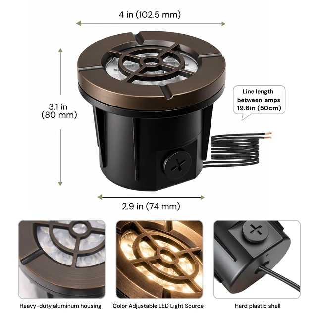 Alt view image 3 of 7 - LOHAS Brass Low Voltage Landscape Well Lights, Outdoor In Ground Lights | 5CCT In-Ground Well Lights, 12V LED Outdoor Landscape Well Light for Yard Lawn Garden Driveway Walkway, IP65, 4-Pack