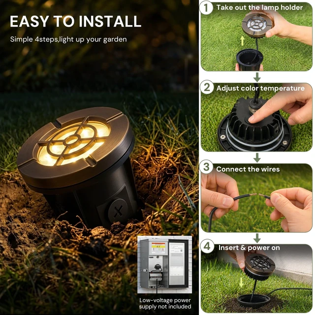 Alt view image 5 of 7 - LOHAS Brass Low Voltage Landscape Well Lights, Outdoor In Ground Lights | 5CCT In-Ground Well Lights, 12V LED Outdoor Landscape Well Light for Yard Lawn Garden Driveway Walkway, IP65, 4-Pack