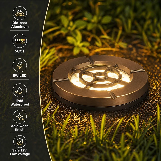 Alt view image 6 of 7 - LOHAS Brass Low Voltage Landscape Well Lights, Outdoor In Ground Lights | 5CCT In-Ground Well Lights, 12V LED Outdoor Landscape Well Light for Yard Lawn Garden Driveway Walkway, IP65, 4-Pack