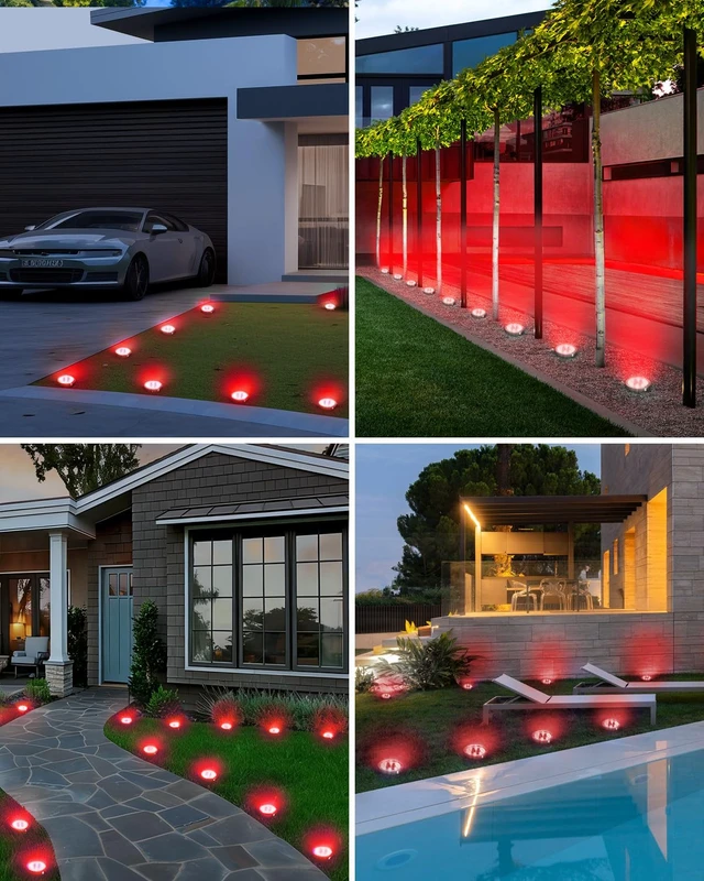 Alt view image 5 of 7 - btfarm 16 Pack Solar Lights Outdoor Waterproof, 8 LED Solar Ground Lights | Stainless Steel, Easy-to-Install Flat Solar Disc Lights, Pathway Lights for Garden Lawn Patio Yard Path Landscape, Red