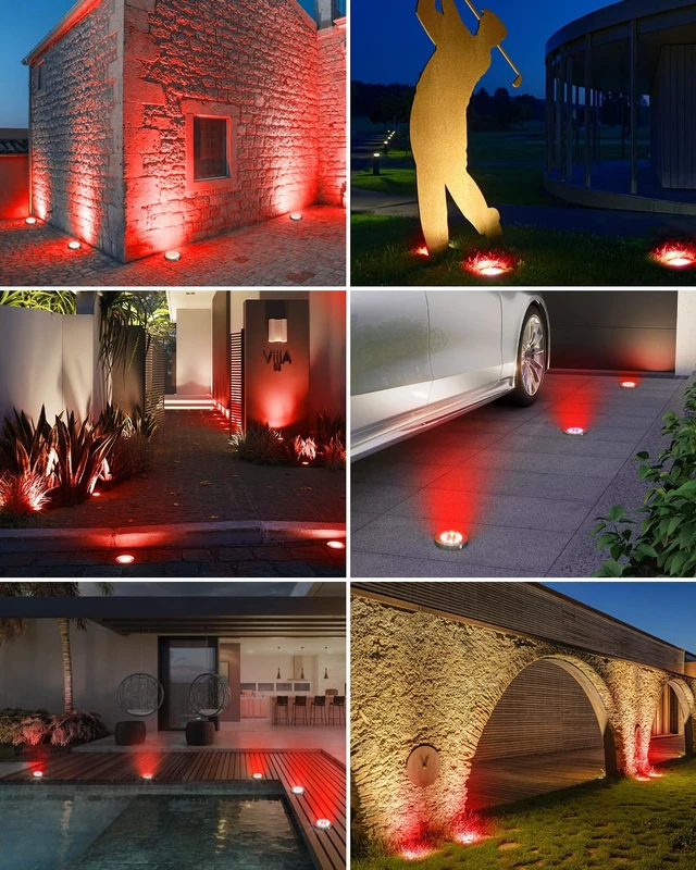 Alt view image 7 of 7 - btfarm 16 Pack Solar Lights Outdoor Waterproof, 8 LED Solar Ground Lights | Stainless Steel, Easy-to-Install Flat Solar Disc Lights, Pathway Lights for Garden Lawn Patio Yard Path Landscape, Red
