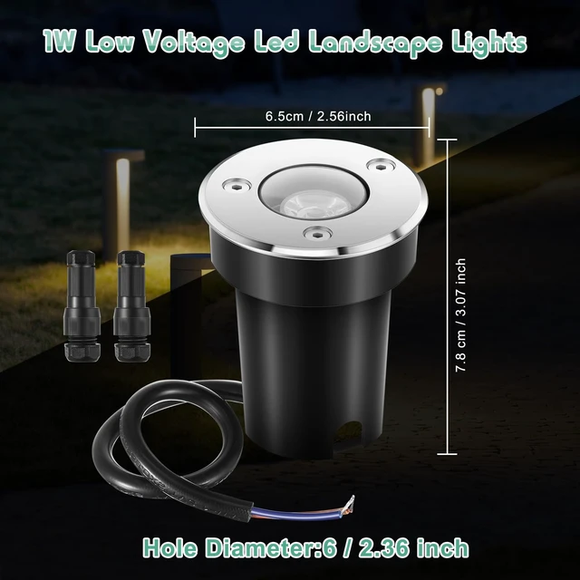 Alt view image 2 of 6 - Retisee 6 Pcs 1W LED Well Lights Low Voltage Landscape Lighting with 16 Connectors, 12-24V Outdoor Inground Lights IP67 Waterproof Warm White for Sidewalk Paver Garden Step Lawn
