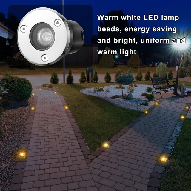 Alt view image 4 of 6 - Retisee 6 Pcs 1W LED Well Lights Low Voltage Landscape Lighting with 16 Connectors, 12-24V Outdoor Inground Lights IP67 Waterproof Warm White for Sidewalk Paver Garden Step Lawn