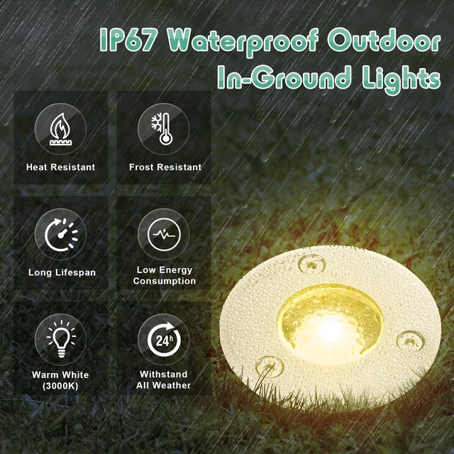 Alt view image 5 of 6 - Retisee 6 Pcs 1W LED Well Lights Low Voltage Landscape Lighting with 16 Connectors, 12-24V Outdoor Inground Lights IP67 Waterproof Warm White for Sidewalk Paver Garden Step Lawn