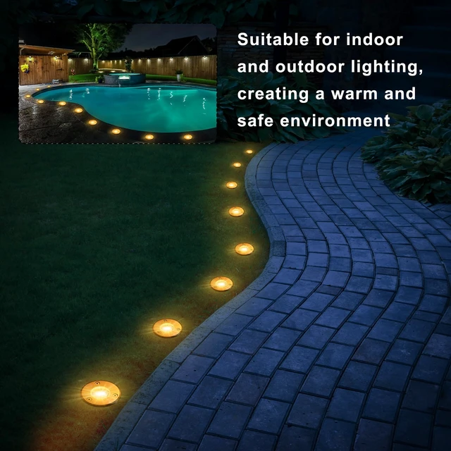 Alt view image 6 of 6 - Retisee 6 Pcs 1W LED Well Lights Low Voltage Landscape Lighting with 16 Connectors, 12-24V Outdoor Inground Lights IP67 Waterproof Warm White for Sidewalk Paver Garden Step Lawn