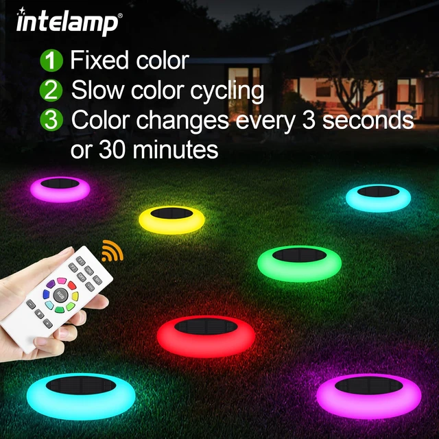 Alt view image 2 of 7 - intelamp Solar Pathway Lights Outdoor Waterproof 9 Color Changing 6 Pack | Remote Control Dusk to Dawn Solar Powered LED Ground Light for Lawn, Garden, Yard, Patio, Walkway, Driveway & Landscape Decor