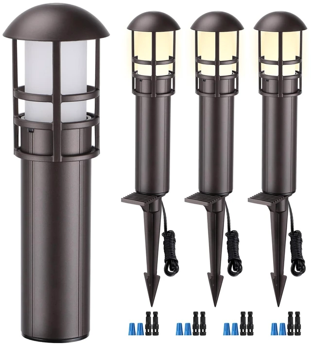 Main image of LEONLITE 4-Pack Low Voltage Landscape Pathway Lights, 3W, CRI90, 3000K | 12-24V AC/DC, Aluminum, ETL, Warm White, Low Voltage LED Bollard Path Lights, for Walkway Yard Garden