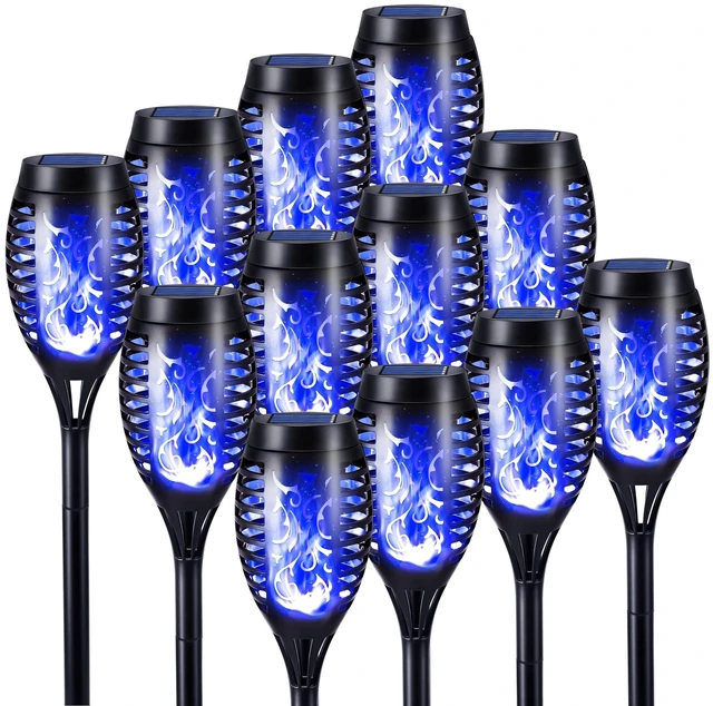 Main image of Toodour Solar Torch Flame Lights, 12 Pack Solar Halloween Lights Outdoor | with Flickering Flame, Waterproof Patio Light Landscape Decoration Lighting for Garden Yard Outdoor Halloween Decor - Blue