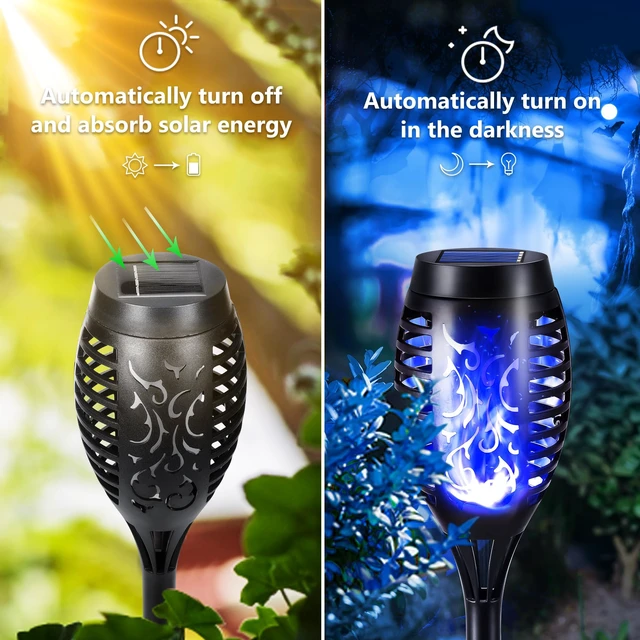 Alt view image 6 of 7 - Toodour Solar Torch Flame Lights, 12 Pack Solar Halloween Lights Outdoor | with Flickering Flame, Waterproof Patio Light Landscape Decoration Lighting for Garden Yard Outdoor Halloween Decor - Blue