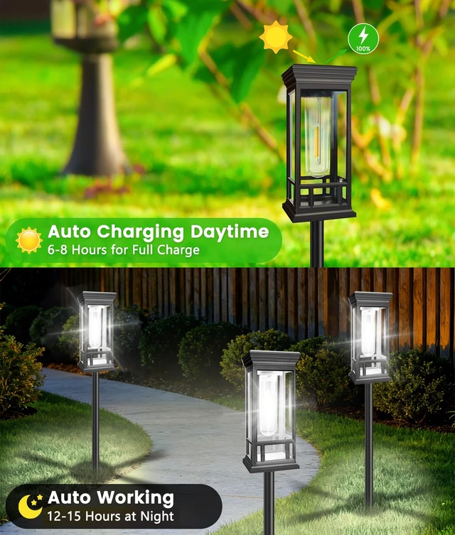 Alt view image 4 of 7 - 12 Pack Bright Solar Garden Lights, Solar Pathway Lights Outdoor Waterproof | Auto On/Off, Solar Lights Outdoor for Yard, Sun-Powered Landscape Lights for Path Walkway Lawn Driveway Patio Decor