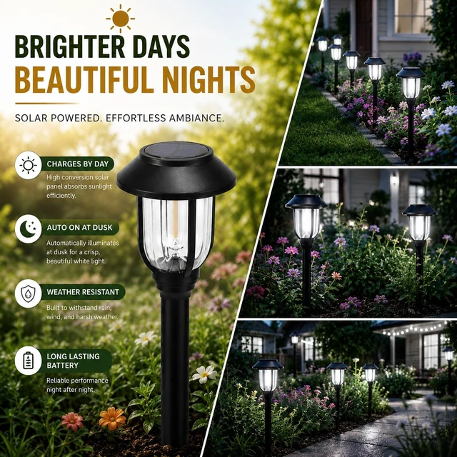 Alt view image 2 of 7 - DOESLAG Solar Lights Outdoor 8 Pack, Cool White Solar Pathway Lights, Auto On/Off,Waterproof Solar Powered LED Landscape Lighting for Path Walkway Driveway Yard Garden Patio
