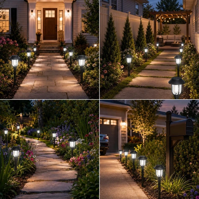 Alt view image 4 of 7 - DOESLAG Solar Lights Outdoor 8 Pack, Cool White Solar Pathway Lights, Auto On/Off,Waterproof Solar Powered LED Landscape Lighting for Path Walkway Driveway Yard Garden Patio