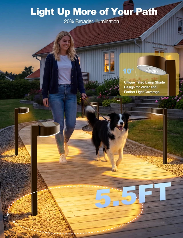 Alt view image 4 of 7 - VOLISUN Solar Pathway Lights, 8 Pack LED Solar Lights Outdoor Waterproof, Garden Lighting for Yard Path Landscape Lawn Walkway Driveway, Brown