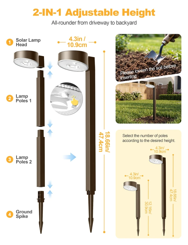 Alt view image 5 of 7 - VOLISUN Solar Pathway Lights, 8 Pack LED Solar Lights Outdoor Waterproof, Garden Lighting for Yard Path Landscape Lawn Walkway Driveway, Brown