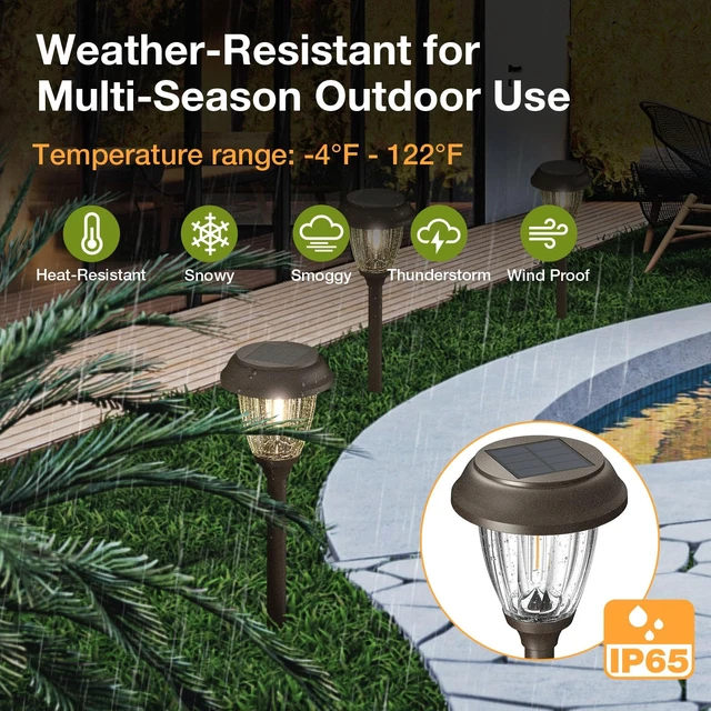 Alt view image 4 of 7 - XMCOSY+ Solar Pathway Lights Outdoor, 6 Pack 2-Mode Solar Garden Lights | IP65 Waterproof Glass & Stainless Steel, 2 Lighting Modes (10/25 LM) Warm White for Yard, Walkway, Driveway, Patio & Path