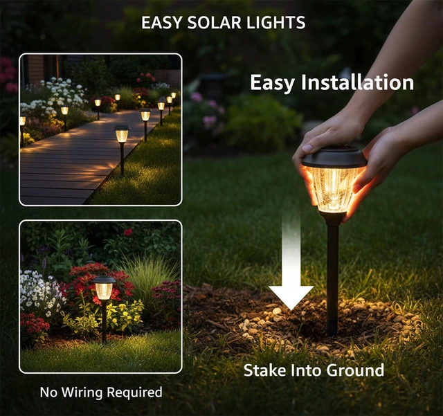 Alt view image 7 of 7 - XMCOSY+ Solar Pathway Lights Outdoor, 6 Pack 2-Mode Solar Garden Lights | IP65 Waterproof Glass & Stainless Steel, 2 Lighting Modes (10/25 LM) Warm White for Yard, Walkway, Driveway, Patio & Path