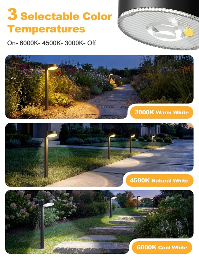 Alt view image 2 of 7 - VOLISUN Solar Pathway Lights Outdoor, 12 Pack 3CCT(3000K/4500K/6000K) Bright Solar Walkway Lights, Auto On/Off, Landscape Path Lights with Optical Len & IP65 Waterproof for Yard Patio Walkway Driveway