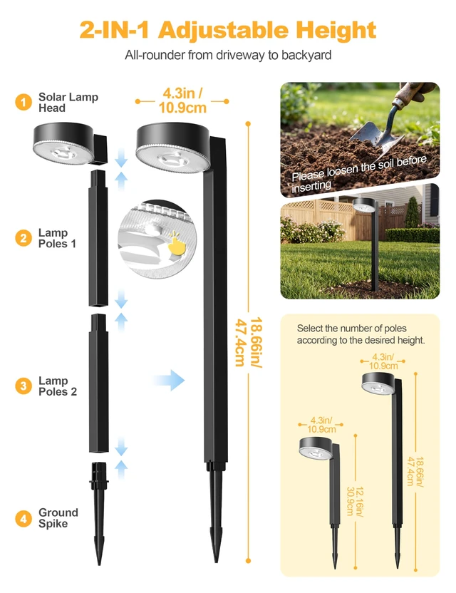 Alt view image 7 of 7 - VOLISUN Solar Pathway Lights Outdoor, 12 Pack 3CCT(3000K/4500K/6000K) Bright Solar Walkway Lights, Auto On/Off, Landscape Path Lights with Optical Len & IP65 Waterproof for Yard Patio Walkway Driveway