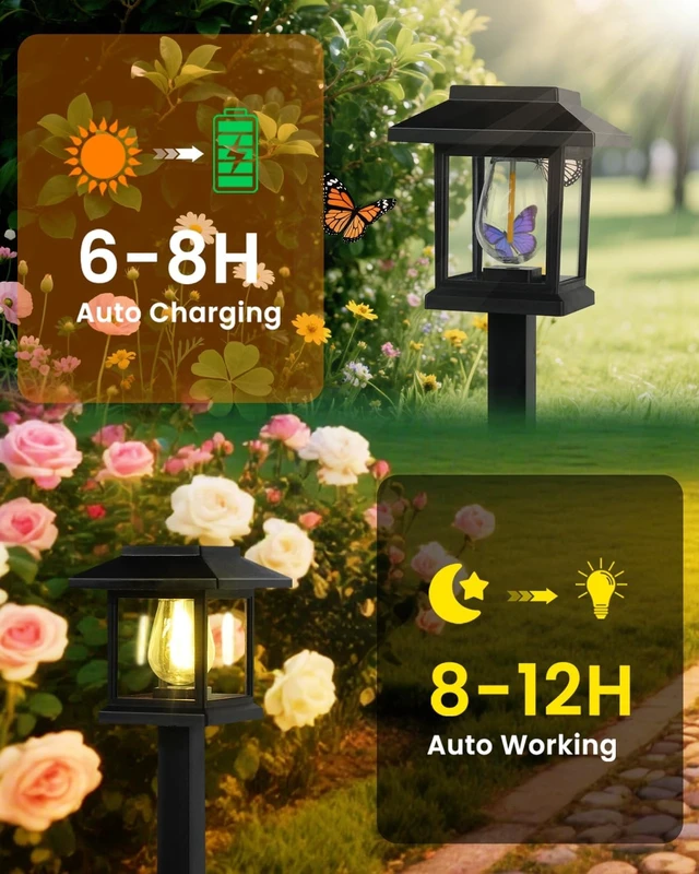 Alt view image 4 of 7 - 16-Pack Solar Lights Outdoor (Extra-Bright & Auto On/Off), Solar Powered Garden Lights, Outdoor Waterproof Solar Pathway Lights for Patio, Path, Yard, Landscape, Driveway, Walkway Decor (Warm White)