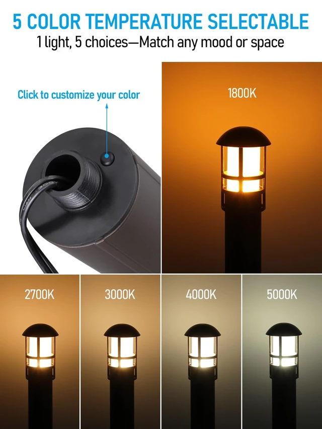 Alt view image 2 of 7 - LEONLITE 6-Pack 5CCT Low Voltage Landscape Pathway Lights, 3W, CRI90 | 12-24V AC/DC, Aluminum, ETL, 1800K/2700K/3000K/4000K/5000K, Low Voltage LED Bollard Path Lights, for Walkway Yard Garden