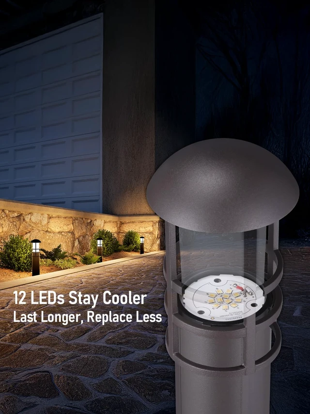 Alt view image 4 of 7 - LEONLITE 6-Pack 5CCT Low Voltage Landscape Pathway Lights, 3W, CRI90 | 12-24V AC/DC, Aluminum, ETL, 1800K/2700K/3000K/4000K/5000K, Low Voltage LED Bollard Path Lights, for Walkway Yard Garden