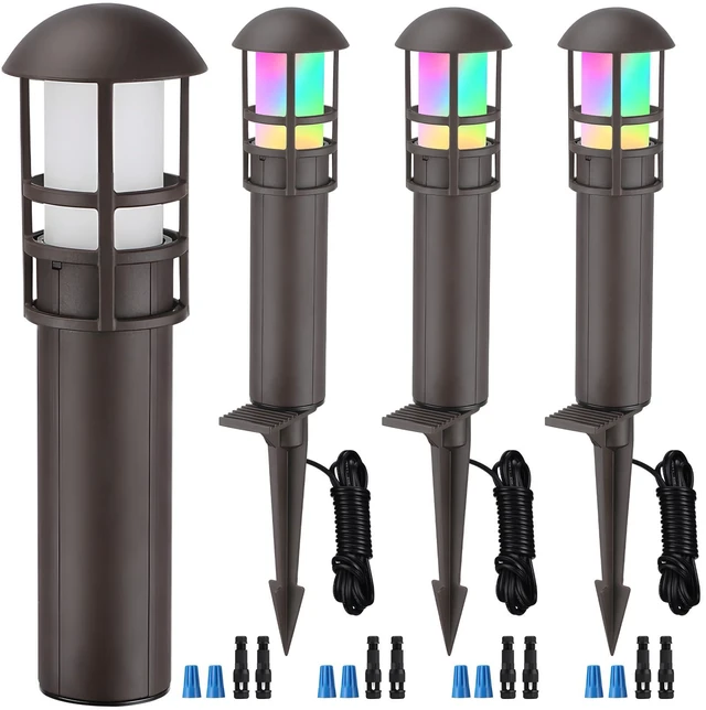 Main image of LEONLITE 4-Pack RGBCW Low Voltage Landscape Pathway Lights, 3W, CRI90 | Color Changing, 12-24V AC/DC, Aluminum, ETL, Multi-Color, Low Voltage LED Bollard Path Lights, for Walkway Yard Garden