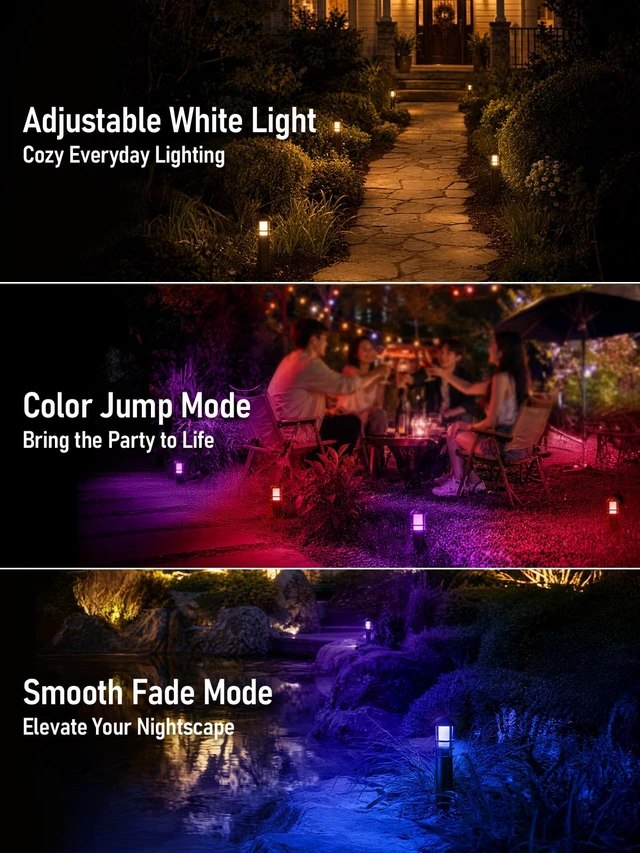 Alt view image 3 of 7 - LEONLITE 4-Pack RGBCW Low Voltage Landscape Pathway Lights, 3W, CRI90 | Color Changing, 12-24V AC/DC, Aluminum, ETL, Multi-Color, Low Voltage LED Bollard Path Lights, for Walkway Yard Garden
