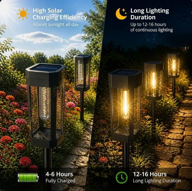 Alt view image 2 of 6 - RAVICEN Solar Pathway Lights Outdoor, 8 Pack Tungsten Filament Solar Lights, 3 Modes Auto On/Off, IP65 Waterproof, Dusk to Dawn Solar Garden Lights for Yard, Driveway, Lawn, Walkway & Landscape