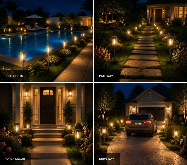 Alt view image 3 of 6 - RAVICEN Solar Pathway Lights Outdoor, 8 Pack Tungsten Filament Solar Lights, 3 Modes Auto On/Off, IP65 Waterproof, Dusk to Dawn Solar Garden Lights for Yard, Driveway, Lawn, Walkway & Landscape